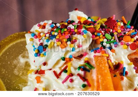 Chocolate Freakshake With Meringue, Chocolate, Biscuits, Marshmallows And Sweets