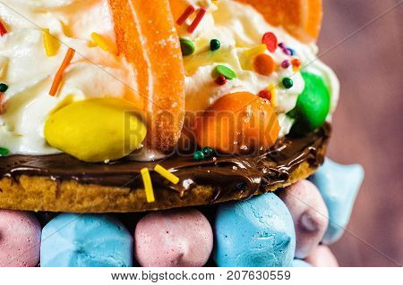 Chocolate Freakshake With Meringue, Chocolate, Biscuits, Marshmallows And Sweets