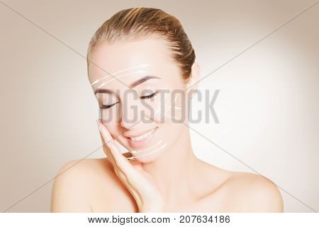 renovating skin concpet. woman face portrait with lifting marks