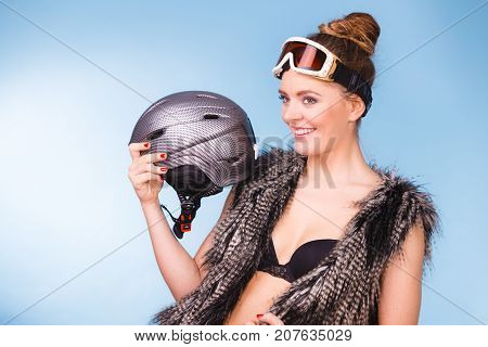 Woman Wearing Sexy Winter Sport Outfit