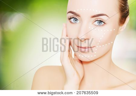 renovating skin concpet. woman face portrait with lifting marks