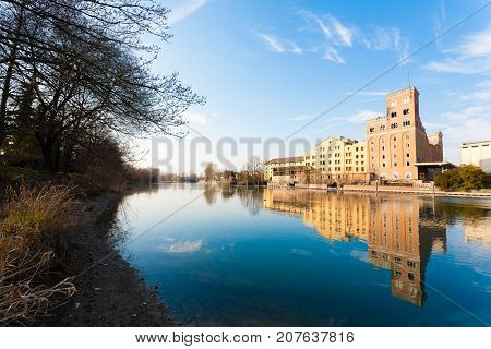 Industrial archeology along Sile river. Old abandoned factory. Italian landmark
