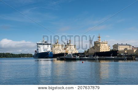 HELSINKI, FINLAND - SEPTEMBER 11:  ICe breaking ships on September 11, 2017 in Helsinki, Finland. The ships are built in Finland.
