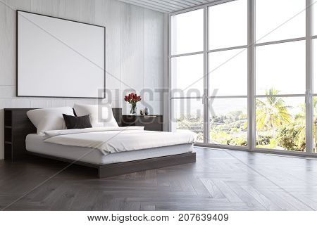 White Wooden Bedroom With A Poster, Side