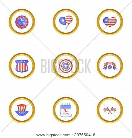 American independence day icons set. Cartoon style set of 9 american independence day vector icons for web design