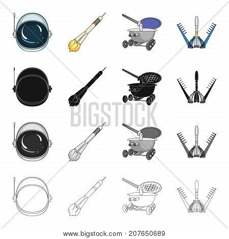 Sputnik, universe, planet, and other  icon in cartoon style.Galaxy, satellite, cosmodrome icons in set collection