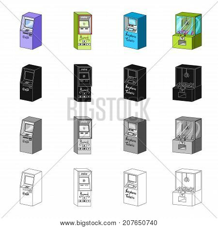 ATM, payment online, terminal for air tickets, slot machine. Different types of terminal set collection icons in cartoon black monochrome outline style vector isometric symbol stock illustration .