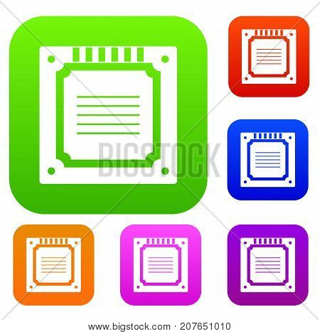Modern multicore CPU set icon color in flat style isolated on white. Collection sings vector illustration