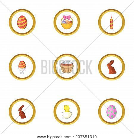 Easter time icons set. Cartoon style set of 9 Easter time vector icons for web design