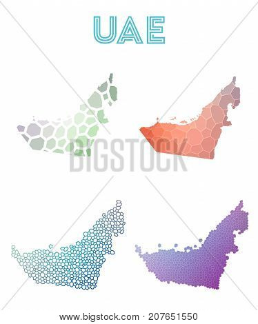 Uae Polygonal Map. Mosaic Style Maps Collection. Bright Abstract Tessellation, Geometric, Low Poly,