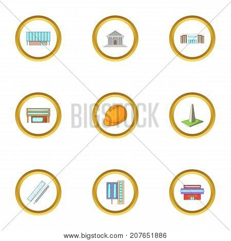 Architectural bureau icons set. Cartoon style set of 9 architectural bureau vector icons for web design