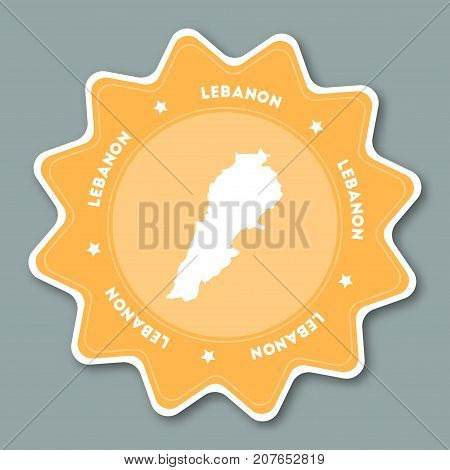 Lebanon Map Sticker In Trendy Colors. Star Shaped Travel Sticker With Country Name And Map. Can Be U