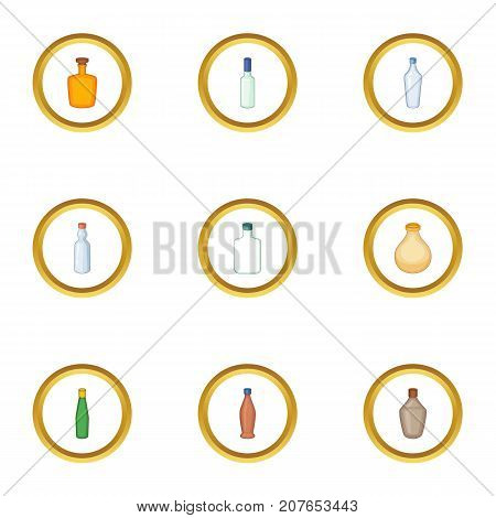 Emprty bottle icons set. Cartoon style set of 9 emprty bottle vector icons for web design