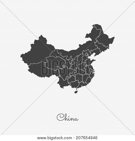 China Region Map: Grey Outline On White Background. Detailed Map Of China Regions. Vector Illustrati