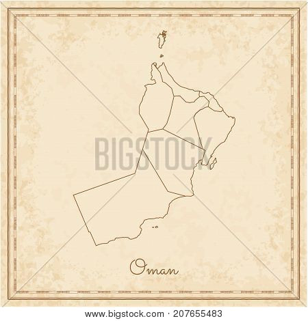 Oman Region Map: Stilyzed Old Pirate Parchment Imitation. Detailed Map Of Oman Regions. Vector Illus