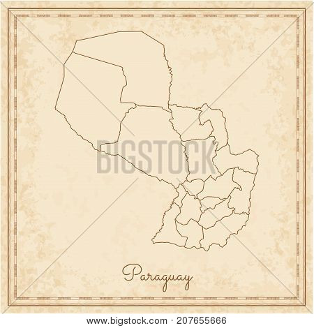 Paraguay Region Map: Stilyzed Old Pirate Parchment Imitation. Detailed Map Of Paraguay Regions. Vect