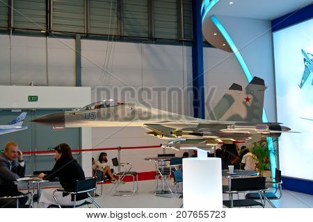 Changi, Singapore - Feb 6,2010 : Russia fighter jet model show in Singapore Air Show 2010
