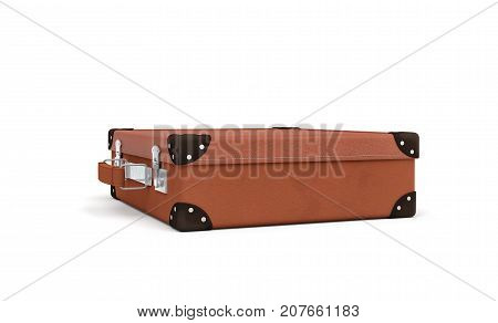 3d rendering of a brown vintage closed suitcase with metal locks on white background. Traveling and adventure. Luggage and cargo. Suitcases and bags.