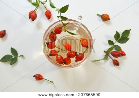 Decoction with dog rose in a cup Rosehip