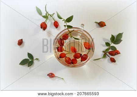 Decoction with dog rose in a cup Rosehip