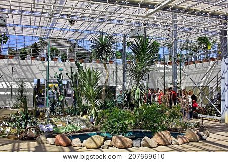 Salaspils Latvia - 13 May 2017 : Orangery of the National Botanic Garden of Latvia.In the greenhouse there is about 2100 species of plants