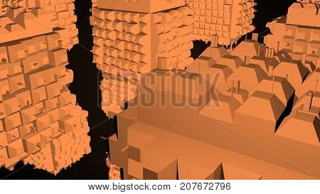 Abstract greeble cubes surface on black background. 3d rendering.