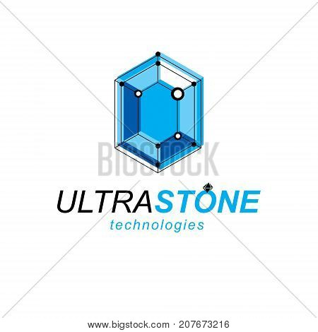 Technology conceptual emblem. Abstract three-dimensional shape vector design element.