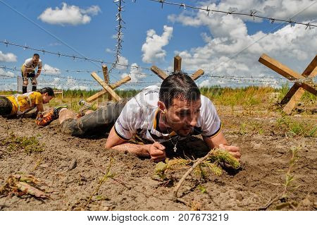 Under Barbed Wire Stage Of Heroes Race. Tyumen