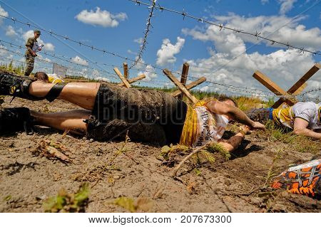 Under Barbed Wire Stage Of Heroes Race. Tyumen