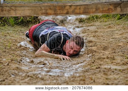 Under Barbed Wire Stage Of Heroes Race. Tyumen