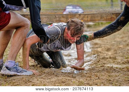 Under Barbed Wire Stage Of Heroes Race. Tyumen