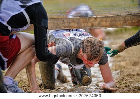Under Barbed Wire Stage Of Heroes Race. Tyumen
