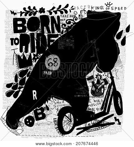 A symbolic image of a bear that rides a scooter