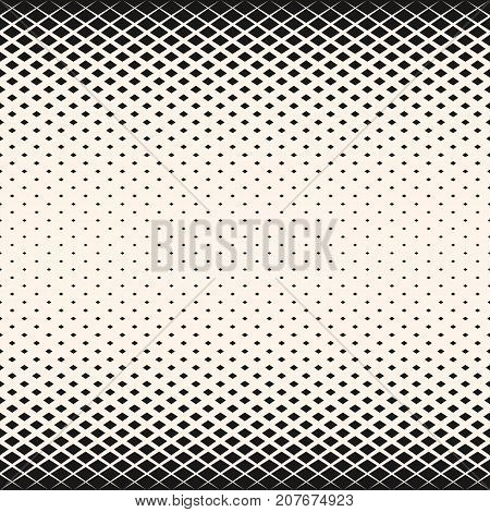 Vector halftone geometric seamless pattern with diamond shapes, crystals, rhombuses. Abstract monochrome background with gradient transition effect. Design for decor, prints, textile. Diamond background. Crystals background. Rhombuses background.