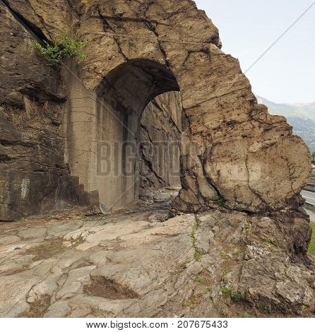 Ancient Roman Road Arch In Donnas