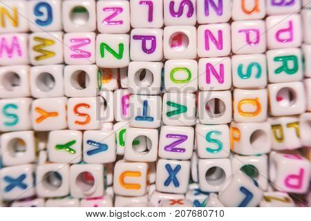 English letter beads for learning concept selective focus and added color filter