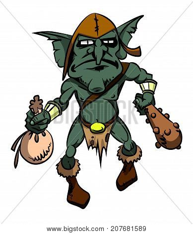 Cartoon image of goblin. An artistic freehand picture.
