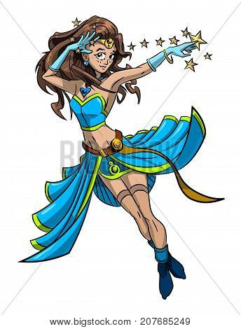 Cartoon image of female magician. An artistic freehand picture.