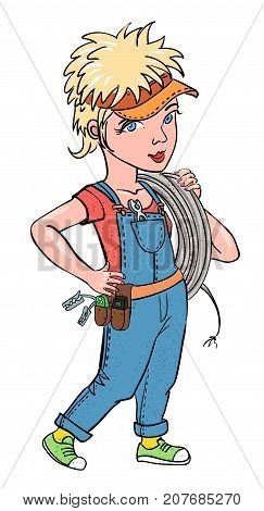 Cartoon image of female mechanic. An artistic freehand picture.
