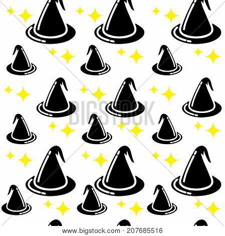 Halloween background with hats of the magician. Festive, wrapping paper. Vector illustration