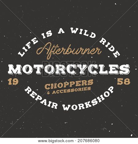 Retro motorcycle badge in vintage style. Label on moto theme. Monogram with vintage font in the middle.