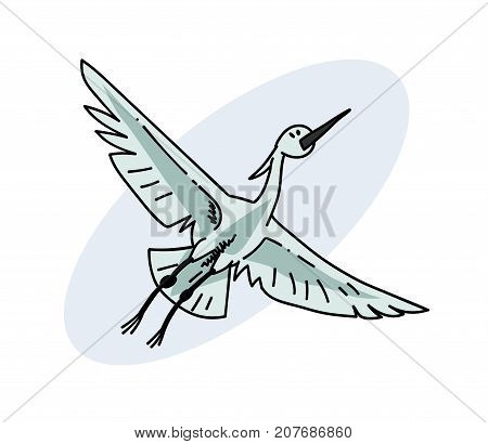 Flying shadoof, hand drawn cartoon image. Freehand artistic illustration.