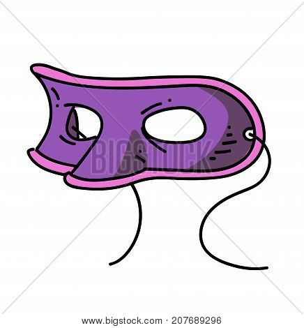 Mystery mask cartoon hand drawn image. Original colorful artwork, comic childish style drawing.
