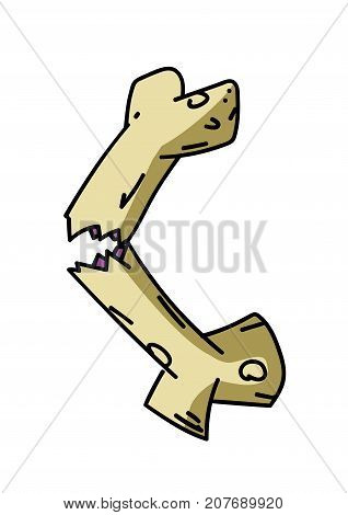 Broken bone cartoon hand drawn image. Original colorful artwork, comic childish style drawing.