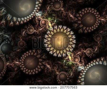 Modern fractal mechanical background. Time machine digital artwork for creative graphic design. Abstract fractal steampunk machine