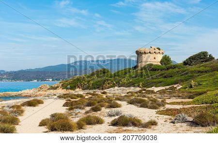 Beautiful Corsica beach mountains sea blue sky