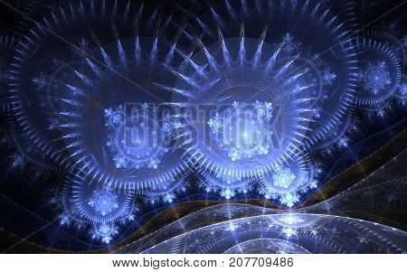 Modern fractal mechanical background. Time machine digital artwork for creative graphic design. Abstract fractal steampunk machine