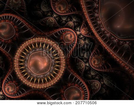Modern fractal mechanical background. Time machine digital artwork for creative graphic design. Abstract fractal steampunk machine