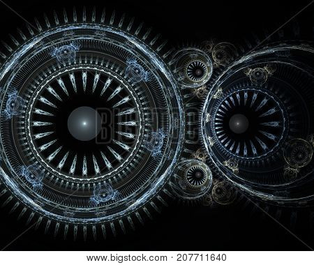 Modern fractal mechanical background. Time machine digital artwork for creative graphic design. Abstract fractal steampunk machine