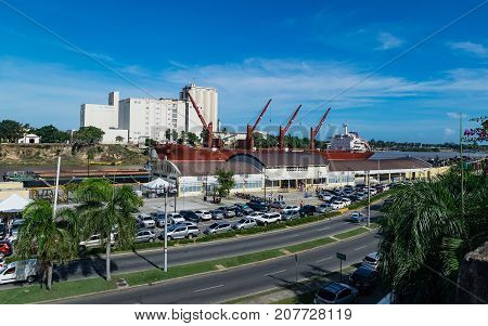Traffic jam in the avenue of Puerto Santo Domingo one of the maritime trade zones.